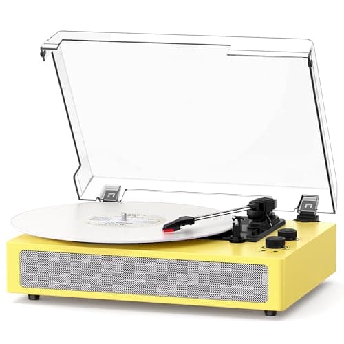 MANGOSTAN Vinyl Record Player with Built-in Stereo Speakers, Belt-Driven 3-Speed Turntable (33/45/78 RPM), Bluetooth Playback, AUX-in, RCA Out, Auto Stop Vintage LP Player, Golden Yellow