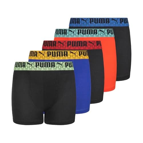 PUMA Boys' 5 Pack Performance Boxer Briefs, Black/Orange, Medium