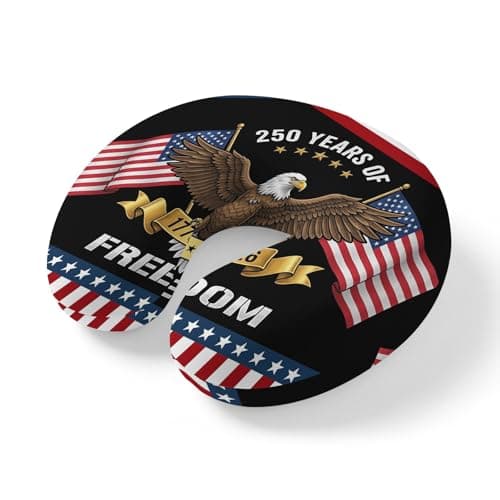 4th of July Travel Pillows U Shape Memory Foam Years of Freedom Plane Neck Pillows Head Support Comfort Patriotic Stars USA Flag Eagle Headrest Neck Pillow for Airplane Car Office Home Chair Sleeping