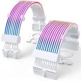 Sirlyr RGB PSU Cable Extension with ARGB LED Stripes and PVC Sleeved Extend Cable - 16AWG 24 Pin ATX Dual 8 Pin PCIE Set