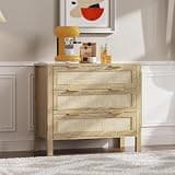 LOUVIXA Rattan Chest of Dressers, Wooden Drawer Dresser, 9 Drawers Rattan Dresser for Bedroom, Living Room, Hallway (Black-3 Drawer) (Yellow, 3 Drawer)