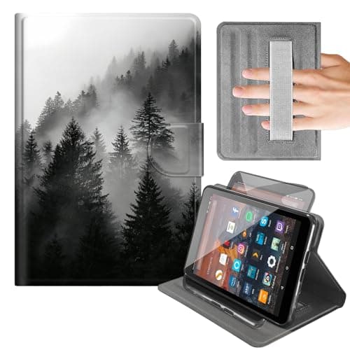 Case for Samsung Galaxy Tab A 10.1 2019 (SM-T510/T515/T517),Black White Foggy Pine Cover with 360 Rotating Vertical Stand,Hand Strap,Auto Wake/Sleep