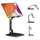 elitehood Aluminum iPad Stand for Desk [Ultra-Stable & Sturdy], Height Adjustable Tablet Stand, Portable Tablet Holder Dock for Home Office, Compatible with iPad Pro 12.9, iPad Air Mini 6 5 4 3, Black