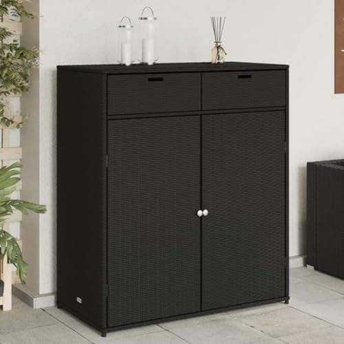 YELWHI Patio Storage Cabinet Black 41.3"x21.7"x44.5" Poly Rattan,PE Rattan Outdoor Storage Cabinet with Ample Storage Space for Patio Furniture and Gardening Supplies Deck Boxes