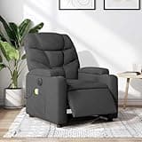 KHNLGFR Electric Massage Recliner Chair Dark Gray Fabric with 135 Degree Tilt, 6 Massage Points, Powered Reclining, Cup Holders and Side Pocket