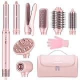 8-in-1 Hair Styler & Hair Dryer Brush Set, Dual Voltage Ionic Blow Dryer with Wrap Curlers&Hair Straightener, Fast Drying Volumizing Curling Straightening, No Heat Damage, Gifts for Women