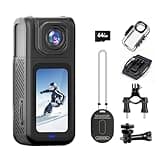 Wolfeevo 4K Thumb Action Camera with 180° Rotatable Lens, 38.3g Ultra-Light Mini Wearable POV Camera, Portable Vlogging,Helmet Cam for Cycling,Motorcycle (with 64G-Card, Black)