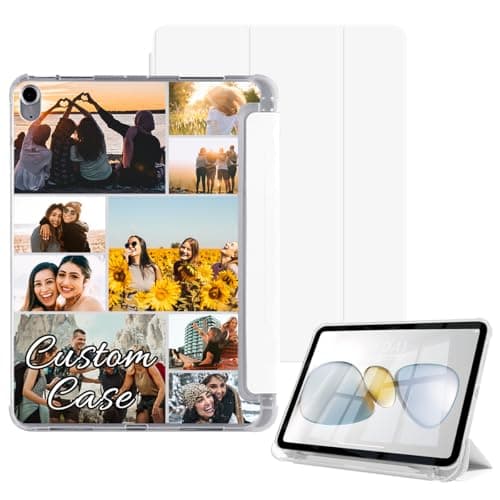 Custom Picture Case for iPad Pro 11-Inch M5/M4 2025/2024 (6th/5th Gen) with Pencil Holder Personalized Photo Collage Flip Cover Soft TPU Clear Back Slim Stand Shell Smart Auto Sleep/Wake, White