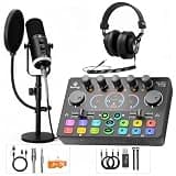 Podcast Equipment Bundle, Dynamic XLR/USB Gaming Microphone & Streaming Audio Mixer with RGB Lights, Perfect for Podcast, Recording, Video Vocal, PC