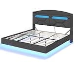 Modern Floating Bed Frame with RGB LED Lights & Storage Headboard King Size