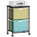 Sbanmao Letter/Legal Rolling File Cart with 2 Storage Drawers, Under Desk Storage, Vertical Filing Cabinet for Home Office, Hanging File Folders Organizer, Mobile Utility Cart Printer Stand, Black