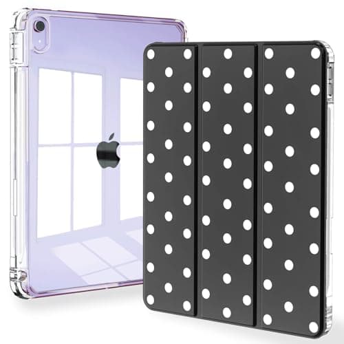 Feams Slim Case for iPad Air 11-inch M4/M3/M2 (2026/2025/2024), iPad Air 5th/4th Generation (2022/2020) 10.9 Inch Case Clear Back with Pencil Holder & Auto Sleep, Black Polka Dot