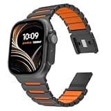 MoKo Titanium Watch Band Compatible with Apple Watch Ultra 3/2/1 49mm, S11/S10 46mm, 9/8/7 45mm, SE3/SE2/SE/6/5/4 44mm, 3/2/1 42mm, Luxury Silicone Dual-Layer Link Strap for Men Women, Black Orange