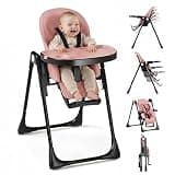 TODECARE Baby High Chair, Convertible Folding Highchair with Dishwasher-Safe Tray, 6 Adjustable Heights & Backrest, 5-Point Harness, Portable Dining High Chairs for Babies and Toddlers (Blush Pink)