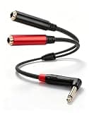 CERRXIAN 1/4" TS Male to Dual 1/4" TS Female Y Splitter Cable, 90 Degree 6.35mm Male Mono to 2x6.35mm Female Mono Cord, Gold-Plated Connectors, Noise-Free Audio Cable for Speakers, Guitar - 1.64 FT