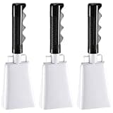 Kigley 3 Pack Cowbells Bulk 9 '' White Cow Bell with Handle Cheering Hand Bells Steel Noise Maker Loud Cowbell Alarm for Sporting Events Football Games Stadium School Graduation Parties