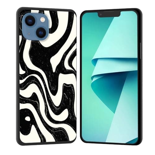 wiaekosef for iPhone 13 Case,Soft Silicone Rubber Bumper Case Shockproof Full-Body Protective Case Cover for iPhone 13,Black and White Abstract Swirls