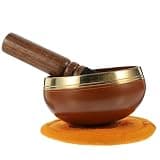 Veemoon Orange Copper Tibetan Singing Bowl Set for Meditation with Mallet and Pad, Handcrafted Yoga Sound Bowl for Relaxation and Mindfulness Practice