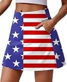 PINSPARK Skorts for Woman 17" Golf Skirts with Pockets Strecth Athletic Skort High Waisted Tennis Skirt Sun Protection Pickleball Skorts,Patriot XX-Large
