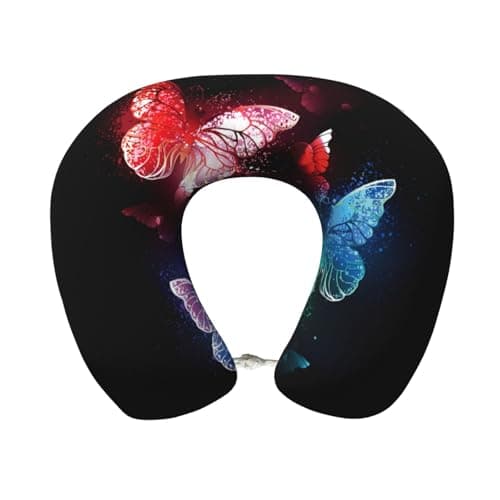 Xiso Ver Glowing Night Butterfly 3 for Travel Pillow Memory Foam Neck Pillow Support Airplane Pillow for Travelling, Sleeping Rest, Car, Train and Home Use