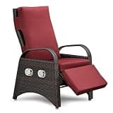 Outdoor Recliner Chair,2 Buckle Adjustment Mechanism Reclining Lounge Chair and Removable Soft Cushion, with Armchair and Ergonomic for Home, Sunbathing or Relaxation (Brown + Red)