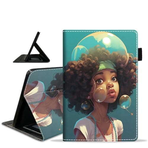 ZXHSBROK Case for Amazon Fire HD 8/Fire HD 8 Plus Tablet (12th/10th Generation, 2024/2022/2020 Release) - Slim PU Leather Stand Folio Cover with Card Slot & Auto Sleep/Wake, African American Girl