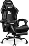 N-GEN GAMING Video Gaming Chair with Footrest Lumbar Support for Home Office High Back Recliner Height Adjustable Ergonomic Comfy Leather Computer Desk Chair (Carbon Black)