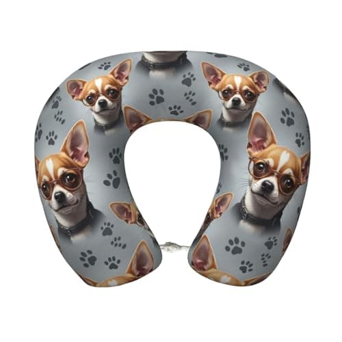 VAFZASC Travel Pillow for Men Women, Washable Relax U Shaped Neck Pillows for Car Head Pain Relief Sleeping Funny Chihuahua Dog Art