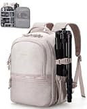 BAGSMART Camera Backpack, DSLR SLR Small Camera Bags for Photographers Compatible for Sony Canon Nikon, Shoulder Strap 2-in-1 Travel Backpack Fits 12.9" iPad, Beige