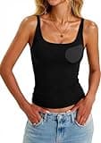 Built in Bra Tank Tops for Women Adjustable Straps Camisole Tops Square Neck Seamless Summer Going Out Tops Padded Base Layer Black