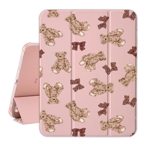 Idocolors Cute Case for 13-Inch iPad Air 2025 M3/iPad Air 2024 M2, Built-in Pencil Holder with Auto Wake/Sleep, Soft TPU Dull Polish Back Shell for Women, Teddy Bear A/Pink