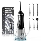 Cordless Water Flosser for Teeth Cleaning, Gums & Braces, 5 Cleaning Modes with DIY Mode, 6 Jet Tips, 320ml Water Tank, Rechargeable Oral Irrigator, IPX7 Waterproof for Home & Travel, Black