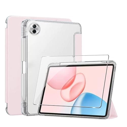 Honor Pad 10 Inch Case with Pen Holder + [1 Pack] Tempered Glass Screen Protector Transparent Protective Case Shockproof Wake / Sleep (Pink)