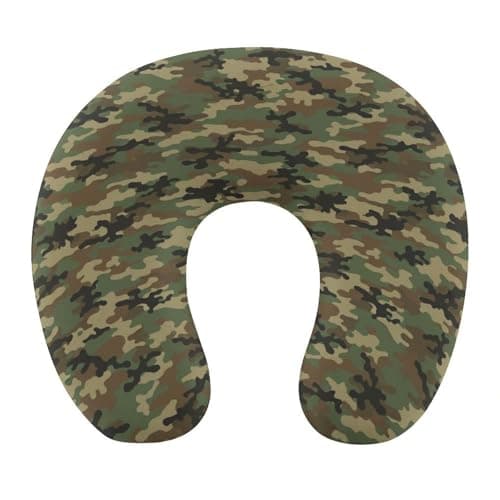 HEBVASS Women’s Travel Pillow U-Shaped Memory Foam Neck Rest, Army Camouflage 3D Print U-Shape, Washable Airplane Car Support