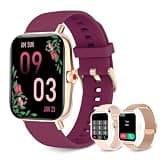 Smart Watch for Women(Call Receive/Dial), Fitness Tracker Waterproof Smartwatch for Android iOS Phones 1.7" HD Full Touch Screen Digital Watches with Heart Rate Sleep Monitor Pedometer (Burgundy)