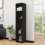 KHNLGFR Modern Black Book Cabinet with 4 Shelves and 2 Drawers, 14.2x11.8x67.3 Inches Engineered Wood Bookshelf for Home Office, Stable and Durable Storage Unit