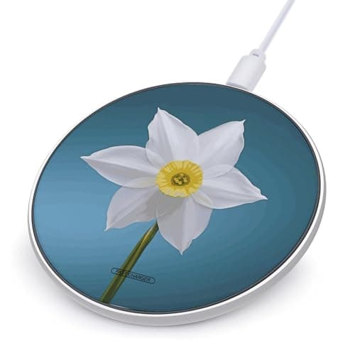 White Daffodil Wireless Charger 10W Fast Charging Pad Anti-Slip Qi Certified Wireless Charging Pad Charging Station Portable Phone Charger for All Wireless Charging Smartphone
