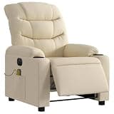 HGLADYU Electric Massage Recliner Chair with 135 Degree Recline, 6 Vibration Massage Points, USB Powered, Cup Holders and Side Pocket, Cream Fabric