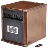 Amazon Basics Portable Space Heater with Remote Control, Adjustable Thermostat, Indoor Use, Energy-Saving Setting, LED Display, Classic Wood Casing, 1500W, 12"D x 13"W x 16"H, Brown