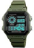 PASOY Mens Womens Sports Watch Rubber Watchband Multi-Function Alarm Stopwatch Countdown Backlight Swim Digital Waterproof Outdoor Green Watch