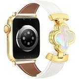 MOINSPIRE Magnetic Leather Bands Women for Apple Watch Lucky Four-Leaf Clover Cute Dressy Slim Designer Watch Bands Compatible with iwatch Series 11/10/9/8/7/6/5/4/3/2/1 SE 1/2/3 Ultra 1/2/3, 46(S10