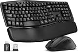 Wireless Keyboard and Mouse Combo, SABLUTE MA41 30dB Quiet Ergonomic Wave Keyboard Set with Soft Leather Palm Rest, Dual-System Switch for Windows/Mac, Ideal for Business Teams Home Office