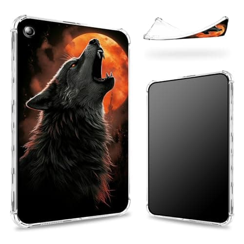 Designed for Kindle Fire HD 8 & Fire HD 8 Plus 8" (12th Gen 2022) Case, Transparent Back with Wolf Red Full Moon, Slim Soft TPU Corner Protection Shockproof Bumper Cover