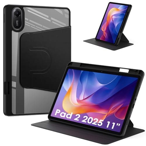 Bigqin Rotating Case Compatible with Xiaomi Redmi Pad 2 2025 11 Inches, 360 Degree Rotating Protective Case Stand with Transparent Back Cover Case Cover, Auto Sleep/Wake, with Pen Holder