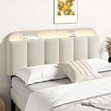ONBRILL Adjustable Headboard for Full/Queen Size Bed Frame, Linen Fabric Bed Headboard with Storage & RGB LED Light in Modern Vertical Channel Design, White