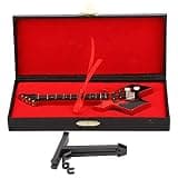 Beufee Wooden Miniature Electric Bass Guitar with Stand and Case, 6.2inch Mini Bass Simulation Classical Decorative Instrument Collection Guitar Model Home Decoration (Red Black)