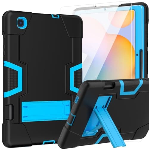 Doemoil Case for Galaxy Tab S6 Lite Case 2024/2020/2022,Heavy Duty Rugged Shockproof Case with Screen Protector for Samsung Tab S6 Lite 10.4 Inch Tablet SM-P610 (Black/Blue/2pcs Screen Protector)