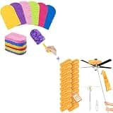 12 PCS Fleece Reusable Duster Refills with Short Handle & 20 PCS Microfiber Disposable Duster Refills with 6 Ft Extendable Handle