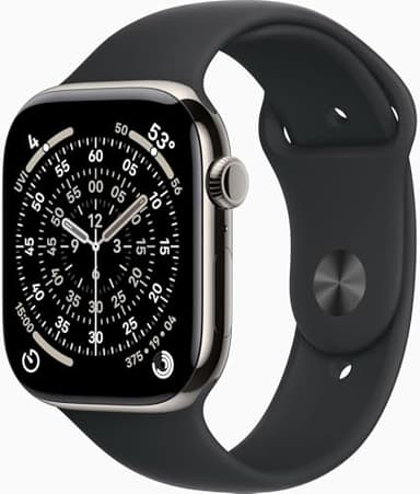 Apple Watch Series 11 [GPS + Cellular, 46mm] Natural Titanium Case with Black Sport Band, S/M (Renewed Premium)