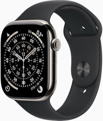 Apple Watch Series 11 [GPS + Cellular, 46mm] Natural Titanium Case with Black Sport Band, S/M (Renewed Premium)